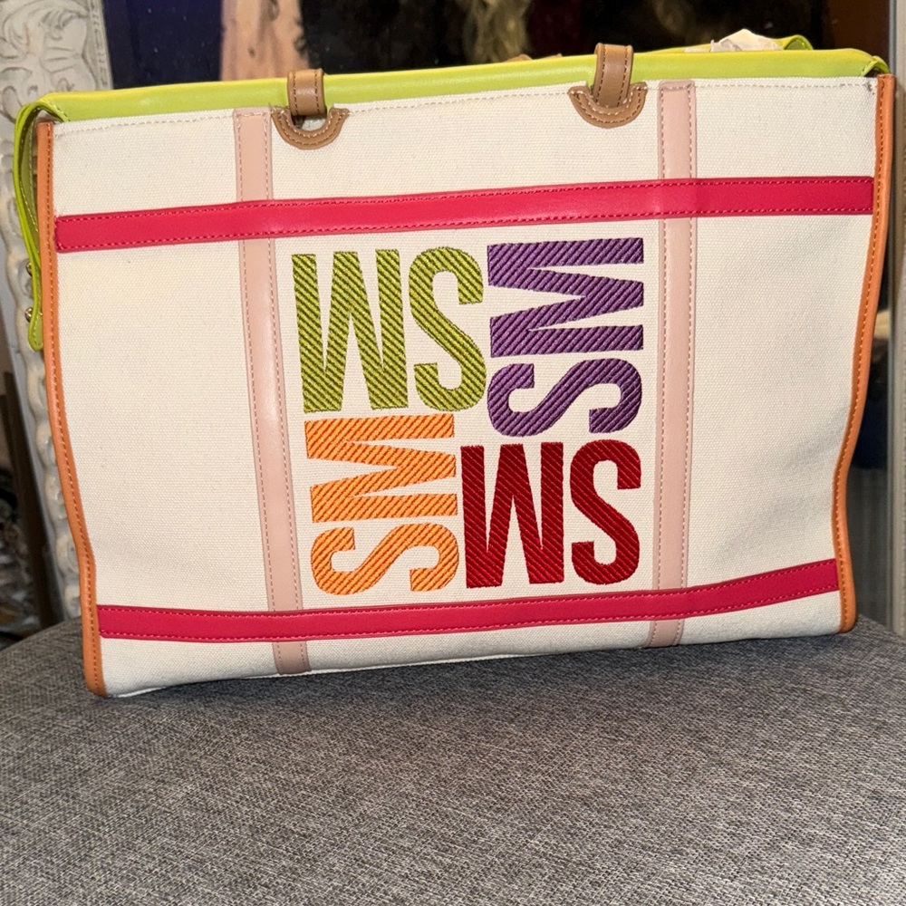 Steve Madden Cream Tote with Pink, Orange, and Purple Accents